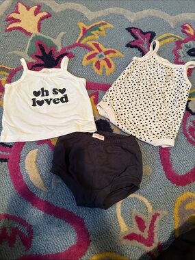 Baby Tank Tops & Gray Bloomers Set - White & Navy Hearts